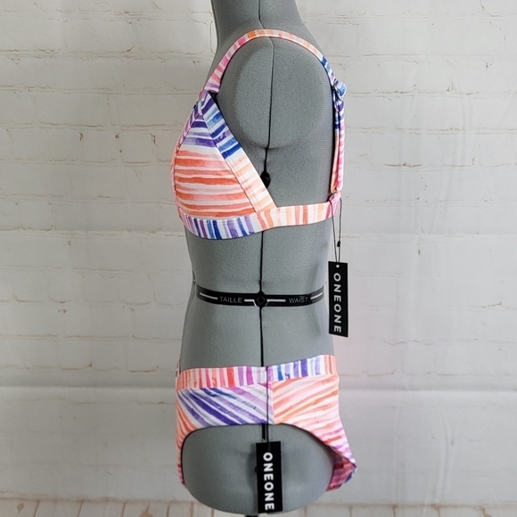 ONEONE Kameron Top & Jesse Extra Cheeky Coverage Bottom Stripe Bikini Set Medium - Picture 7 of 16